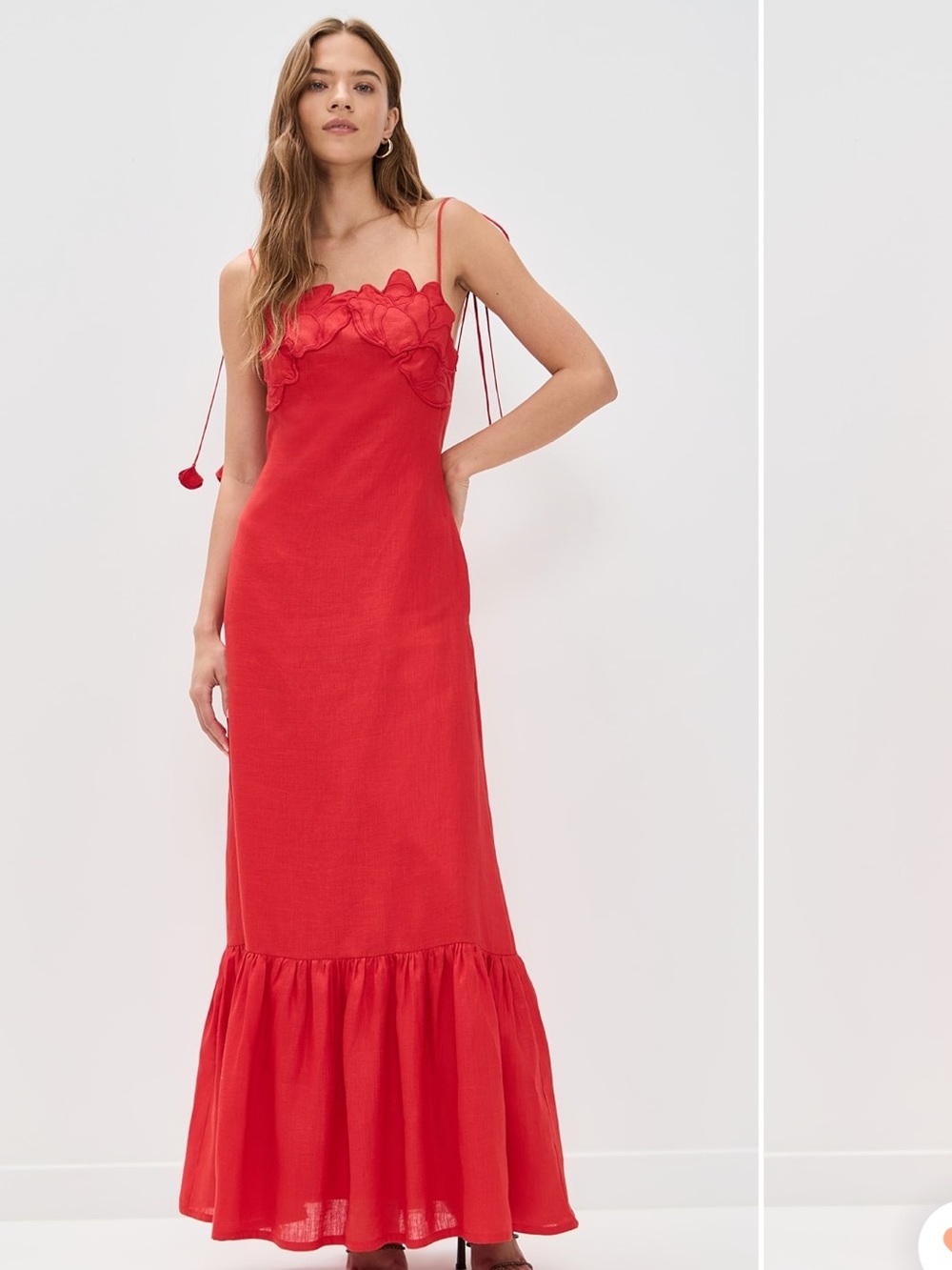 Poema Eterno Red Maxi Dress with Floral Bodice